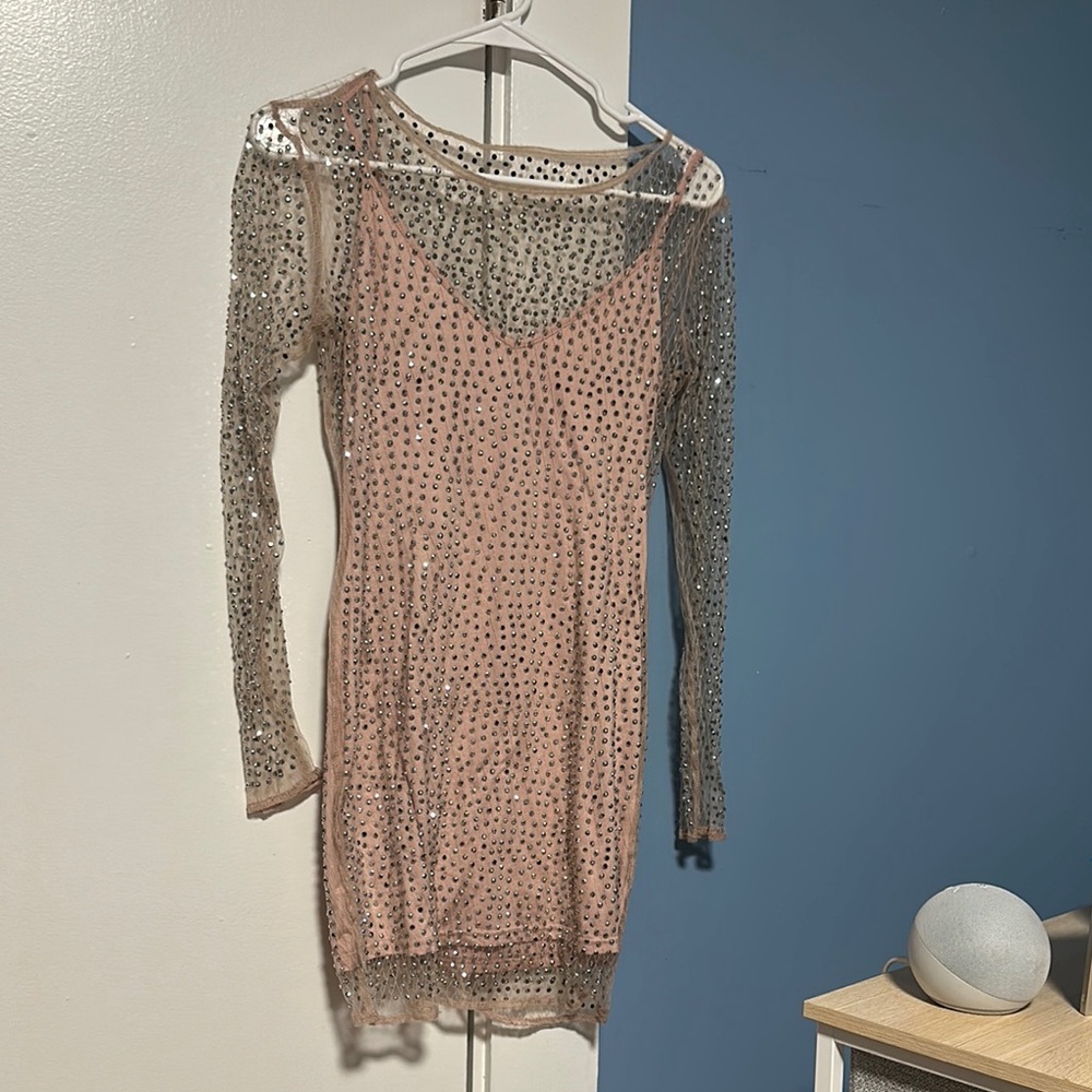 Gold Long Sleeve Sheath Cocktail Dress